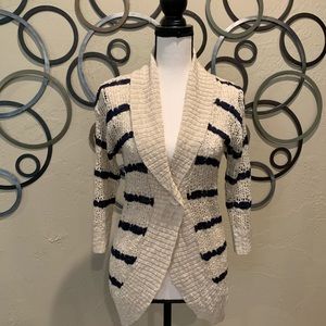 NEW navy and ivory cartigan sweater size L